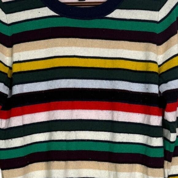 J. Crew Cashmere Striped Long Sleeve Crew Neck Sweater Cardigan M Red Green Blue - Picture 11 of 15